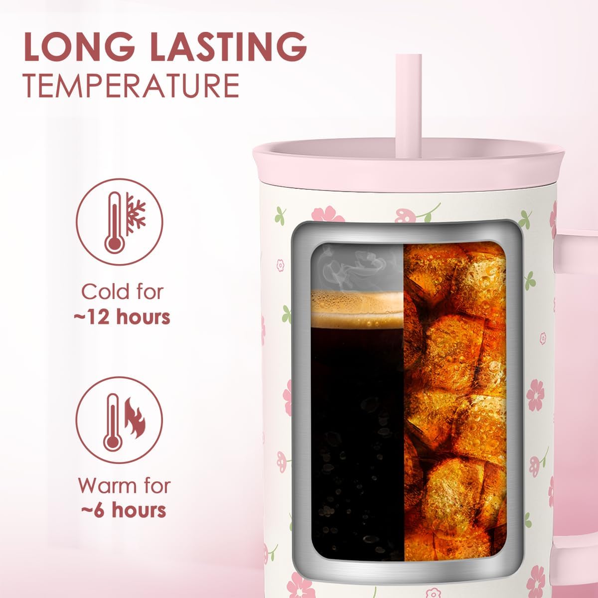 SANDJEST Floral 40oz Tumbler with Handle and Straw – Flowers Insulated Stainless Steel Travel Coffee Mug for Women Girls - Gift Idea for Birthday Christmas Mothers Day - Image 5