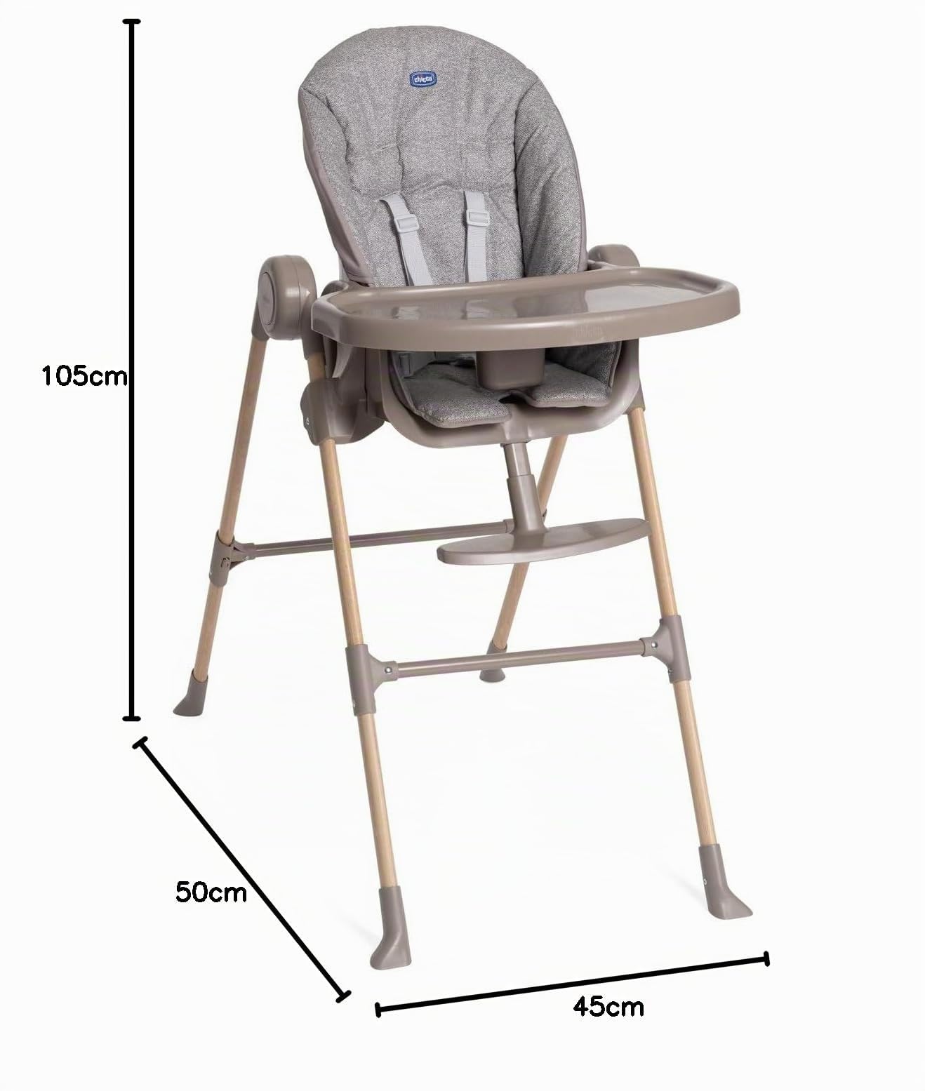 Chicco Polly Essential Seggiolone Pappa Evolutivo per Bambini da 0 Mesi a 15 KG, Reclinabile in 3 posizioni, 7 Livelli di altezza, Chiusura Compatta, Tessuto in poliestere riciclato, Grigio Chiaro