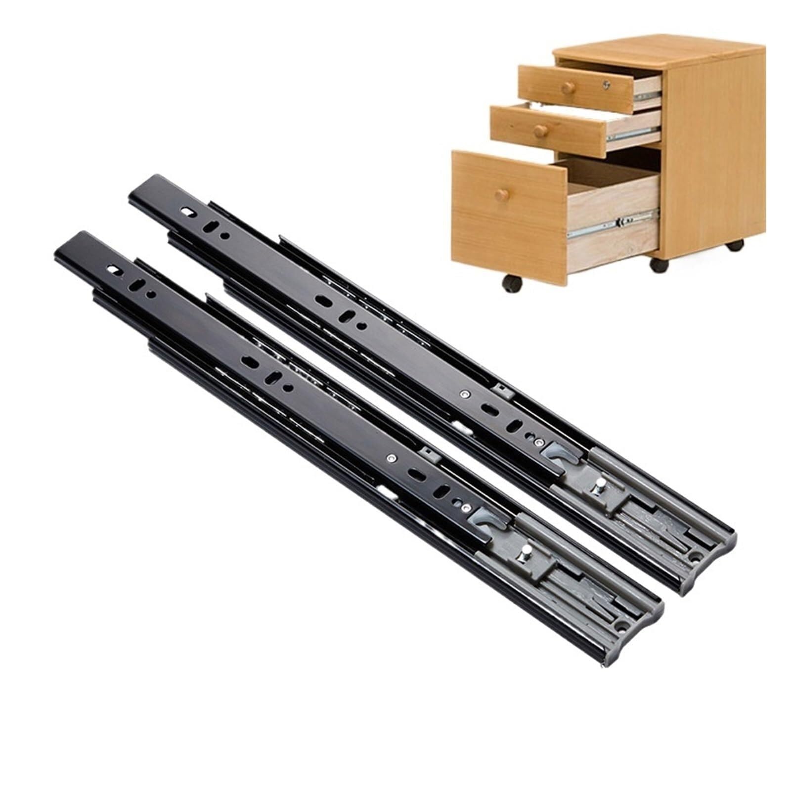 Drawer Runners 2Pcs Metal Buffer Drawer Slides 8-20 Inch Track Width 45mm Mute Three-Section Rail Sliding Furniture Hardware Fittings(8 Inch(200mm))