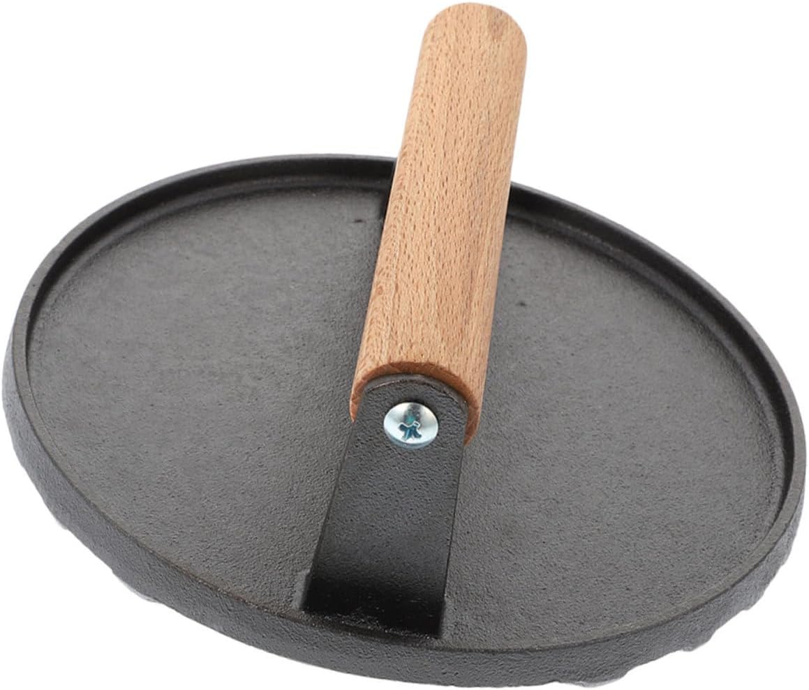 Iron Burger Press Wooden Handle Cast Iron Griddle Press for Round Burger Patties Durable Cooking Mold for Shaped Meats for Bbqs and Family Gatherings