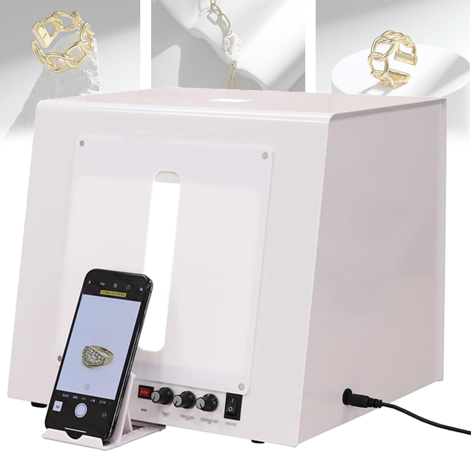 Caja de luz para fotografía con luces LED ajustables y tocadiscos