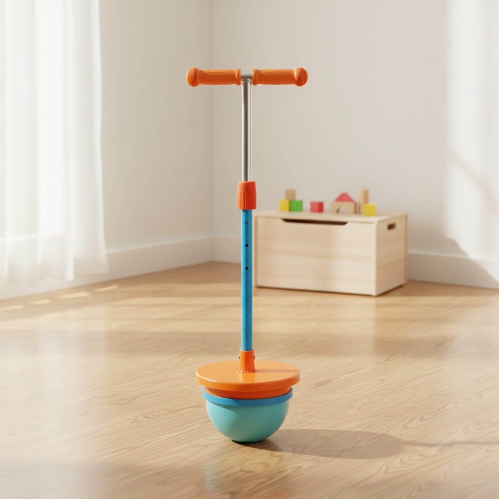 kowaku Pallone Rimbalzante con Impugnature Testurizzate Regolabile Giocattolo con Piattaforma e Manubrio Resistente Palla Saltante Maniglie per Esterno, Arancione