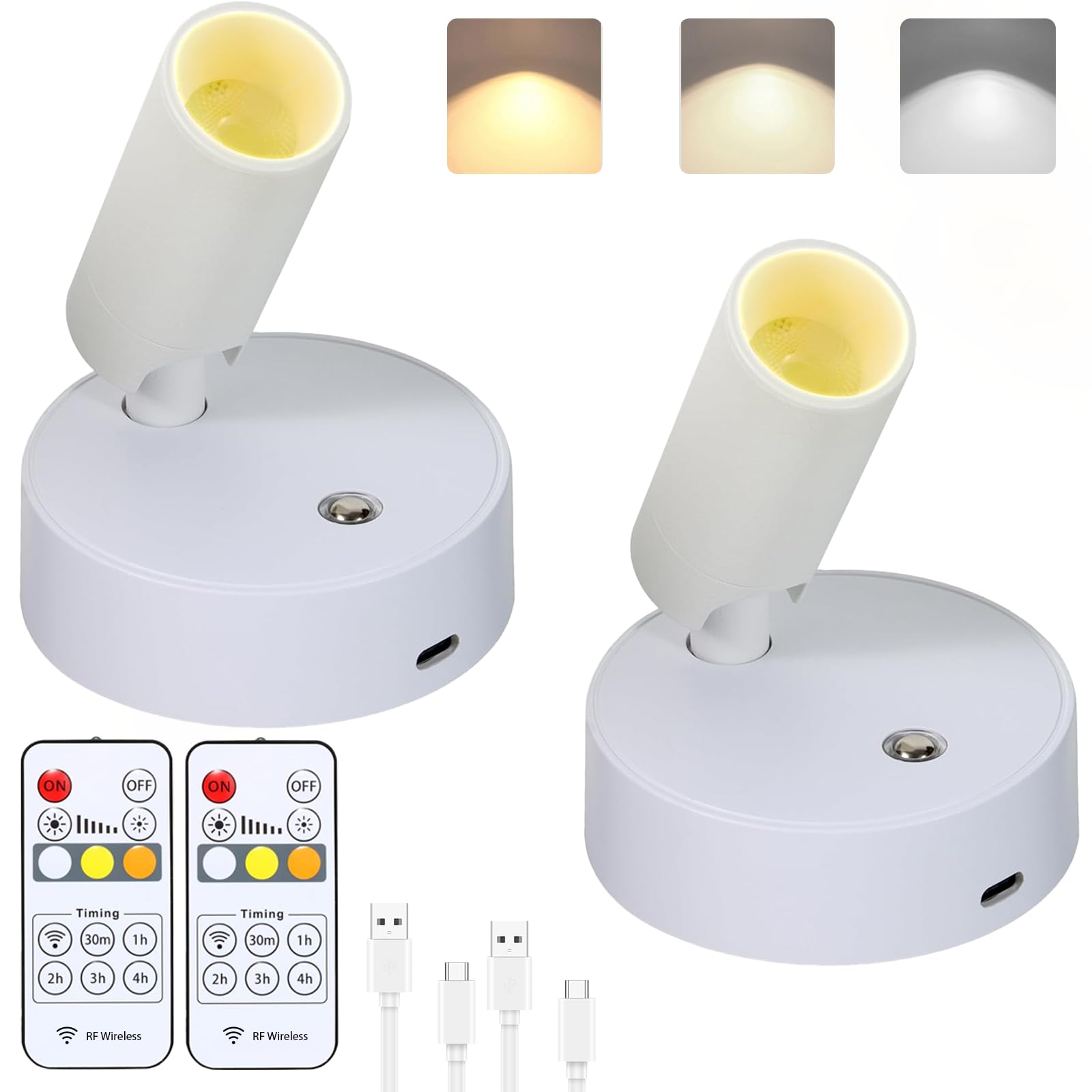 MIOBLUE Wireless Spotlight Battery Powered Picture Light with Remote, Rechargeable Wall Painting Light Indoor Uplight, Dimmable Puck Spot for Plants Trees Picture Display Painting Art Frame
