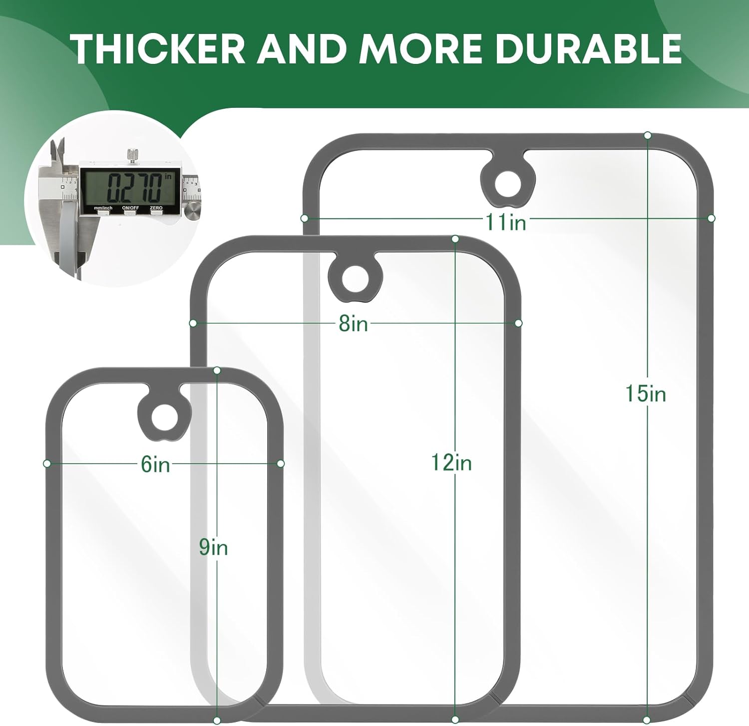 Dishwasher Safe Tempered Glass Cutting Boards for Kitchen Counter, PTYTIFY 3pcs Clear Cutting Board for Countertop with Hanging Hole, Heat Resistant, Non Toxic, Scratch Resistant (Gray)