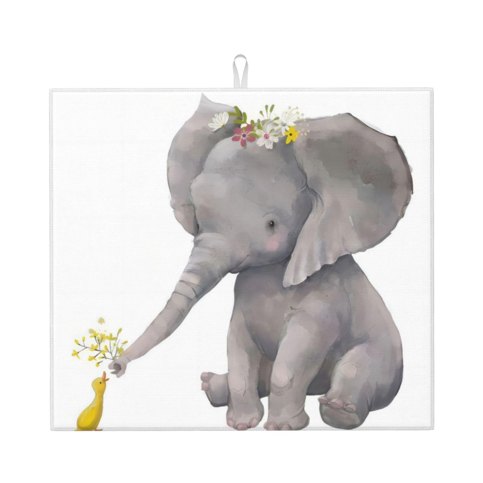 YYHWHJDE Cute Elephant With Wreath And Little Duck Prints Kitchen Drying Mat – Absorbent Microfiber Throw for Dishes, Non-Slip Counter Cover, Quick-Dry Layer with Durable Construction
