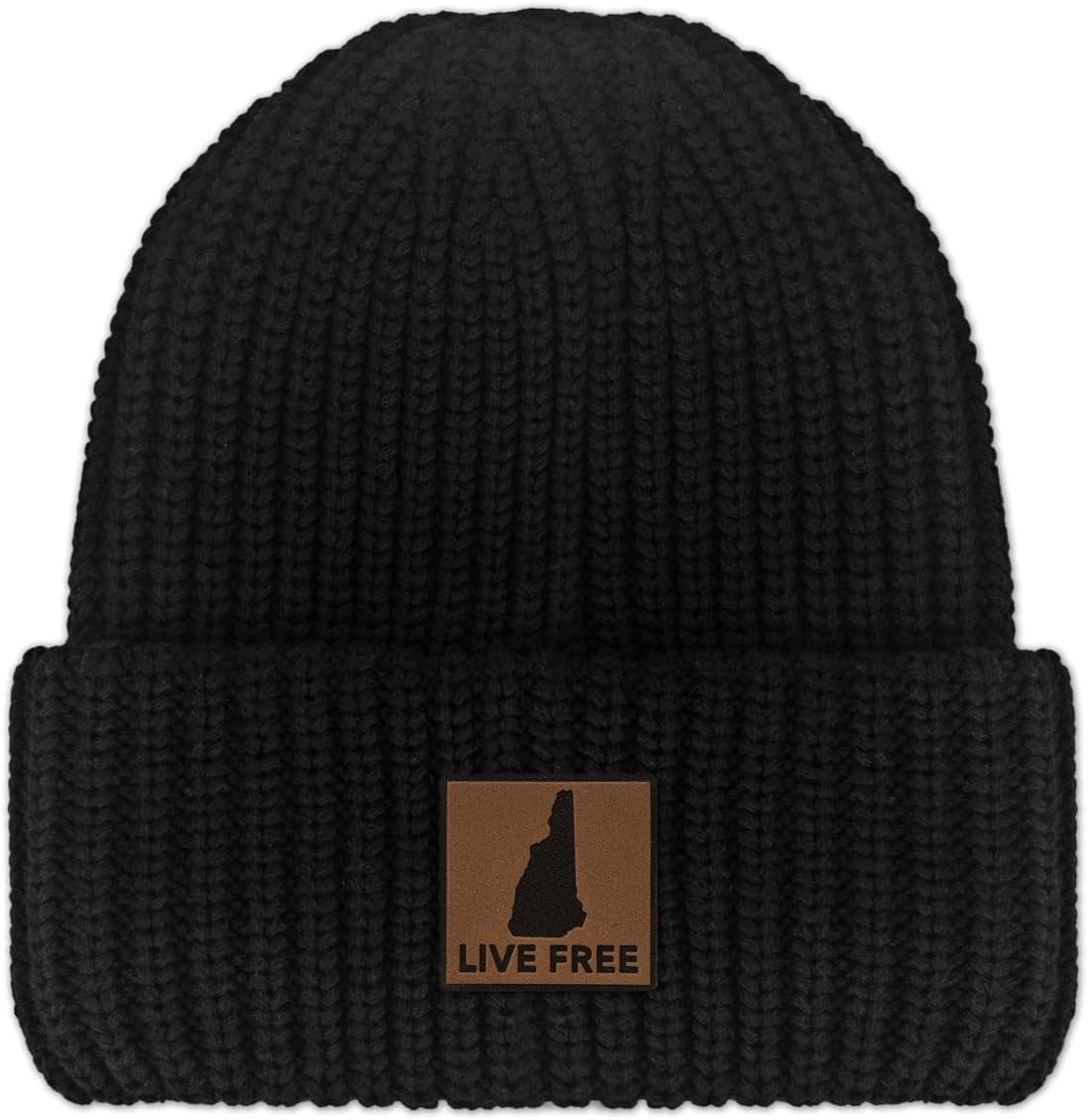 Chowdaheadz New Hampshire Leather Patch Chunky Knit Winter Hat - Unisex Winter Hat