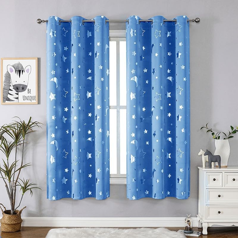 Rideaux perforés occultants contre le vis-à-vis bleu 160x132 cm