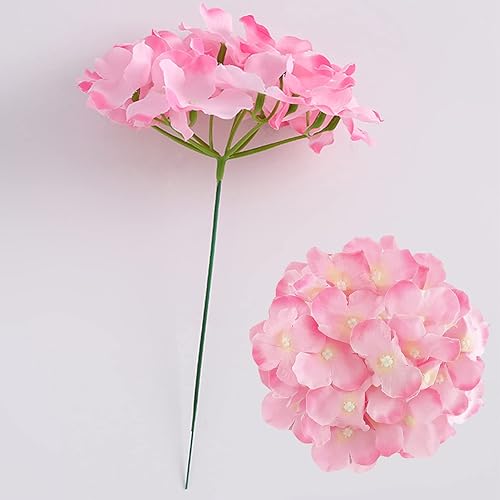 Miniatura 3 de FagusHome 34 piezas de cabezas de hortensias artificiales de seda, cabezas y tallos de hortensias falsas en rosa oscuro para decoración del hogar y