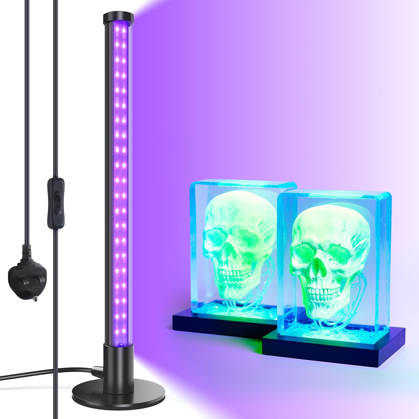Barrina LED UV Light, T10 Vertical Standing Table Blacklight Fixture, 14W, 385-400nm, 40cm Desktop LED Black Light with Stand and On/Off Switch, Perfect for Halloween Fluorescent Poster Glow Party