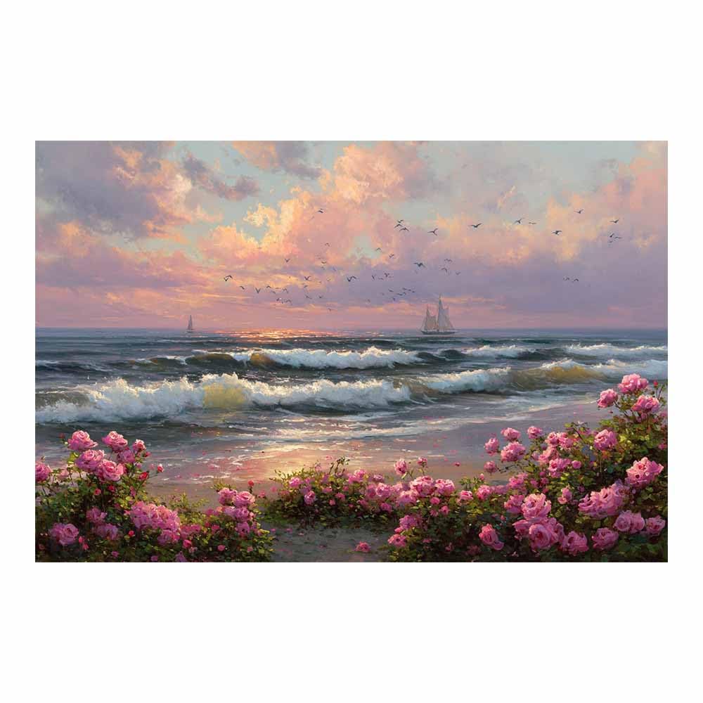 PUQAAEO Canvas Prints Wall Art Floral Ocean Sunset Art Landscape Pictures Modern Canvas Painting Giclee Artwork For Home Decoration(Multicolor)-70x100cm Unframed