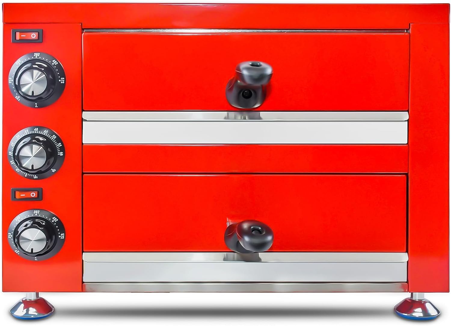 YOOKTEN Commercial 12” Electric Pizza Oven,Indoor Pizza Oven, Double Stainless Steel Pizza Maker with Timer for Restaurant, Red, 1100W