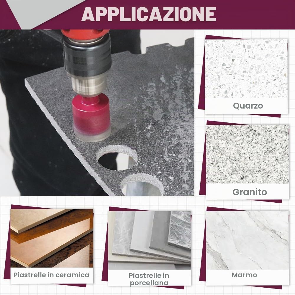 Punte Diamantate Gres Porcellanato 11 Pezzi - 9 Pezzi 6/6/8/20/25/35/45/50/65mm Punte Trapano, 6mm Punta in Carburo, 50mm Fresa per Smusso per Porcellana Piastrelle Ceramica Marmo Granito