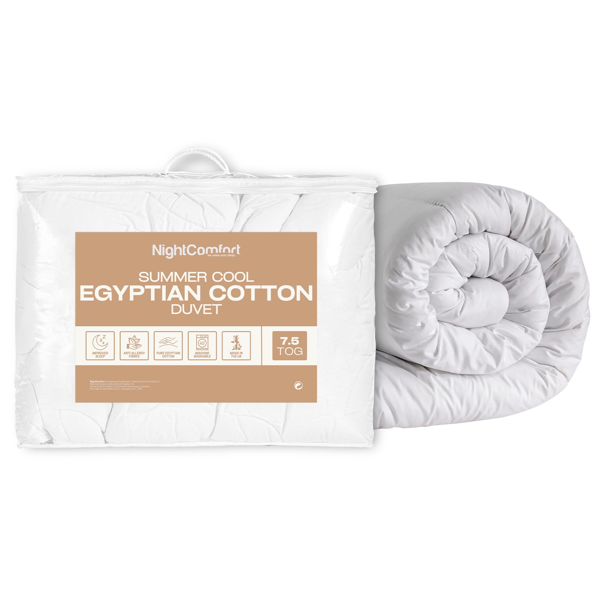 Night Comfort Luxury Egyptian Cotton Fabric Cover Polyester Duvet (7.5 Tog, King)