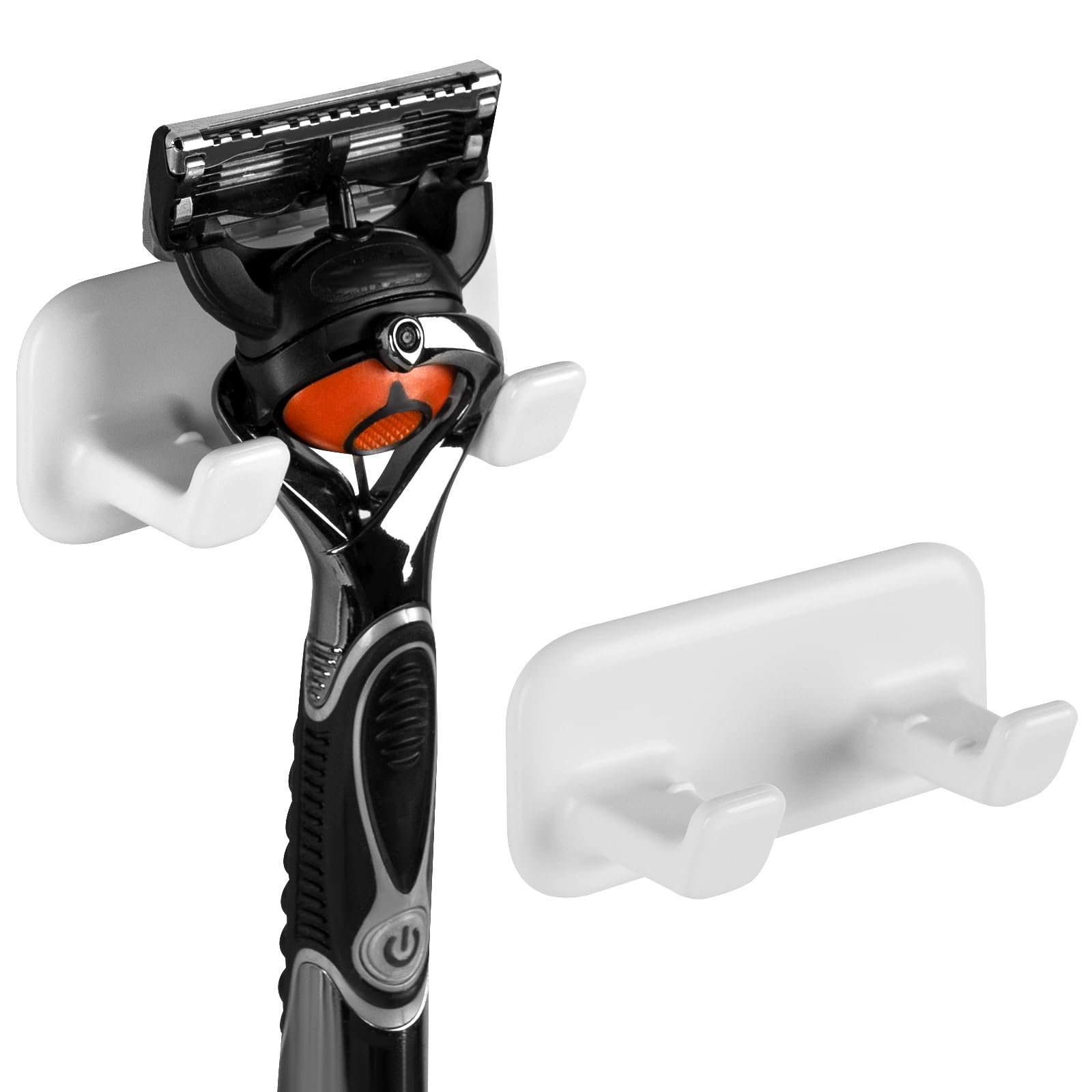 Linkidea Confezione da 2 porta rasoi per doccia, gancio adesivo da parete per rasoio, organizer per rasoio da bagno senza foratura, compatibile con Gillette Fusion 5, Harry's, Dorco Pace 6 (bianco)