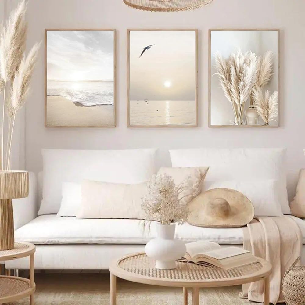 3 Tableau Decoration Murale Beige Affiche Nature Chambre