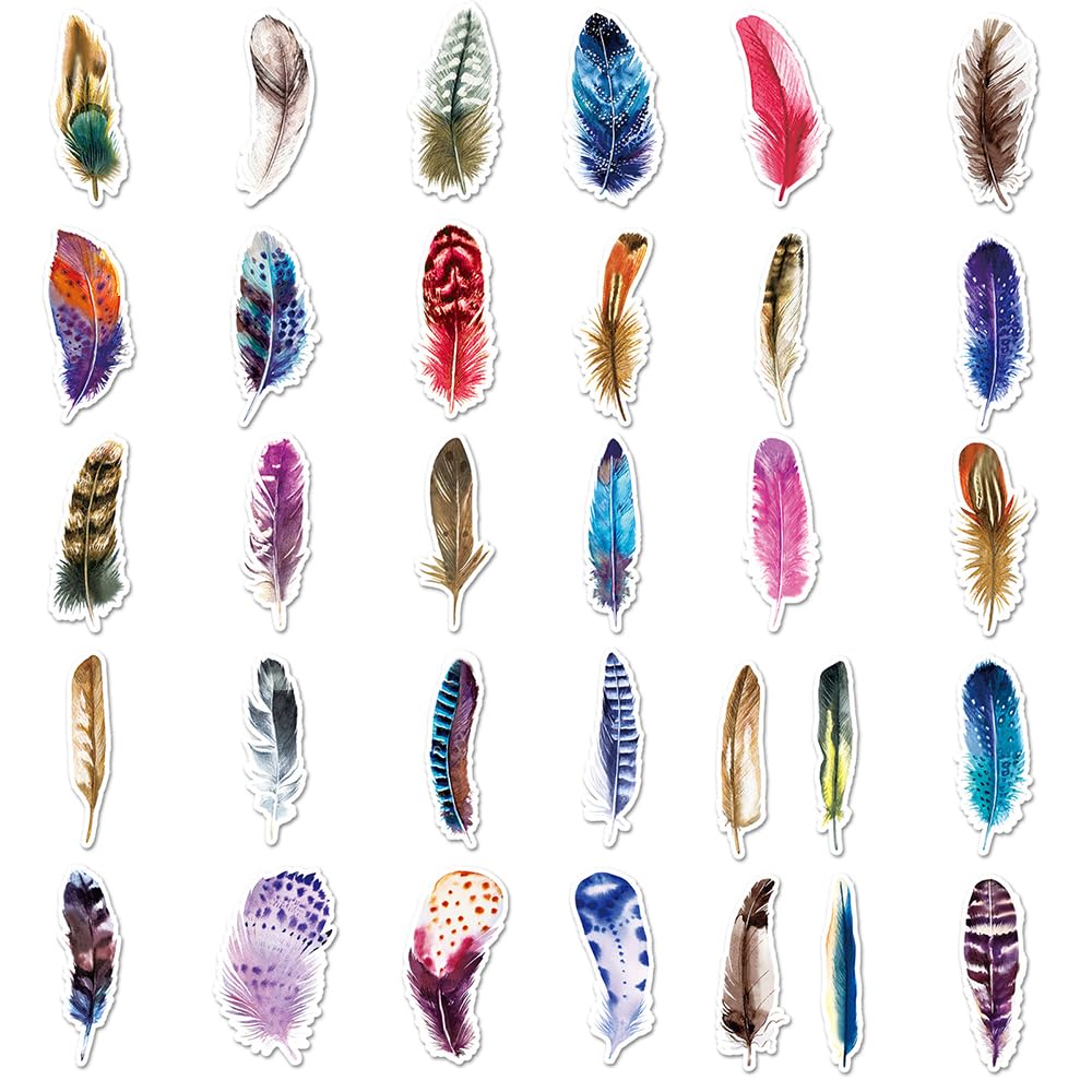 Watercolor Feather Vinyl Stickers, 50 PCS Waterproof Decals for Laptops Scrapbooking, Journals, Notebooks, Water Bottles - Image 2