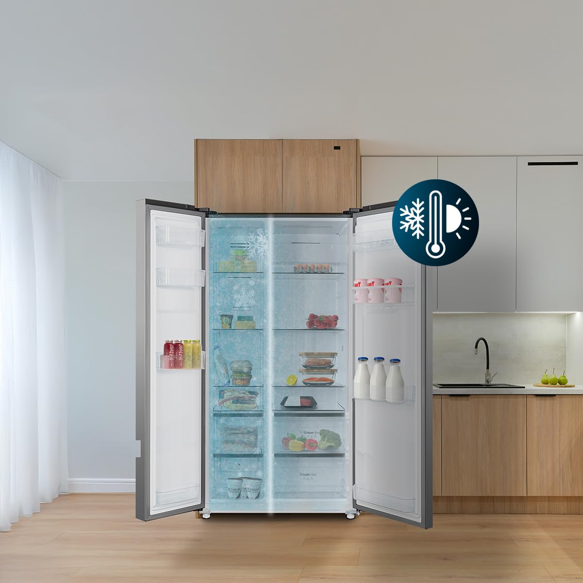 Cecotec Amerikanischer Kühlschrank 559L Total No Frost mit Wasserspender Bolero CoolMarket SBS 559 Inox C. Höhe 177cm und 91cm Breite, Niedriger Verbrauch, Inverter-Kompressor, Smart-Modus