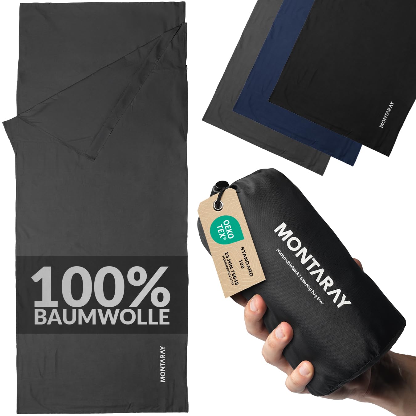 Hüttenschlafsack [Baumwolle o. Mikrofaser] Ultraleicht, Doppellagig, kleines Packmaß, Weich & Hautfreundlich mit Kissenfach, Augenmaske & Ohrstöpsel, Atmungsaktiv & Kompakt 220x90cm, Für Hütte & Reise