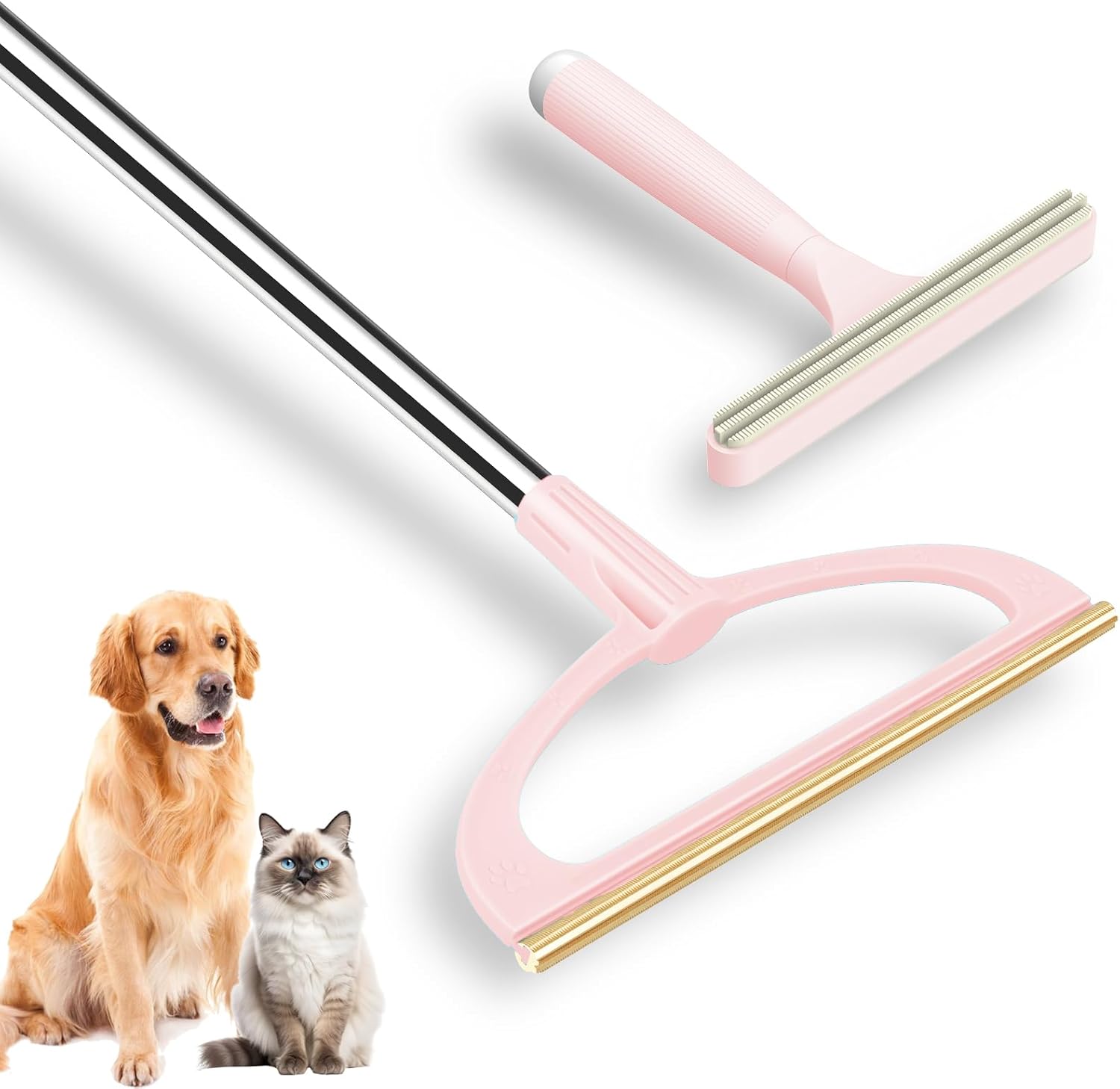 Push Broom Pet Hair Removal Broom With Squeegee, Soft Silicone Bristle