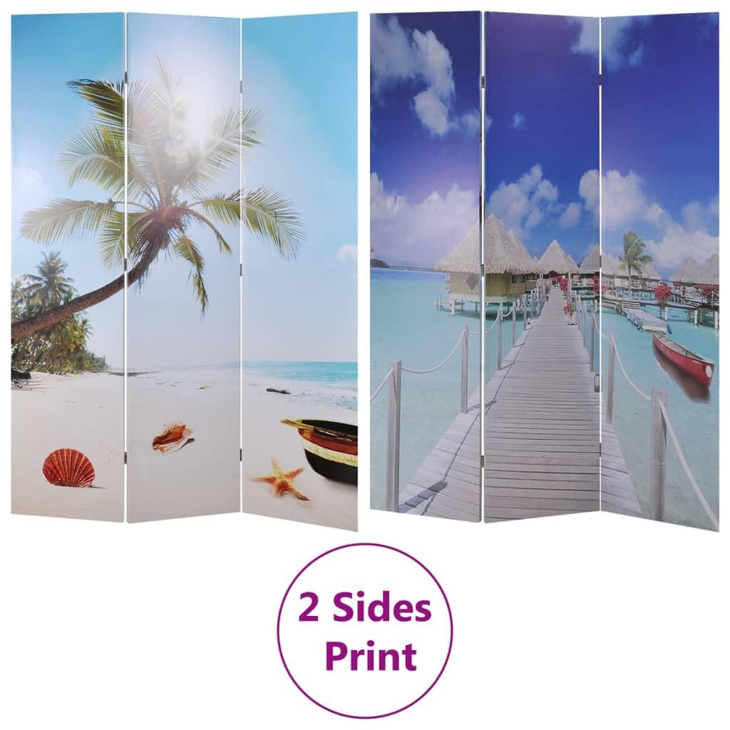 Paravento pieghevole, 120 x 170 cm, spiaggia | Stampa fronte/retro, double face, divisorio decorativo, pieghevole per trasporto e stoccaggio