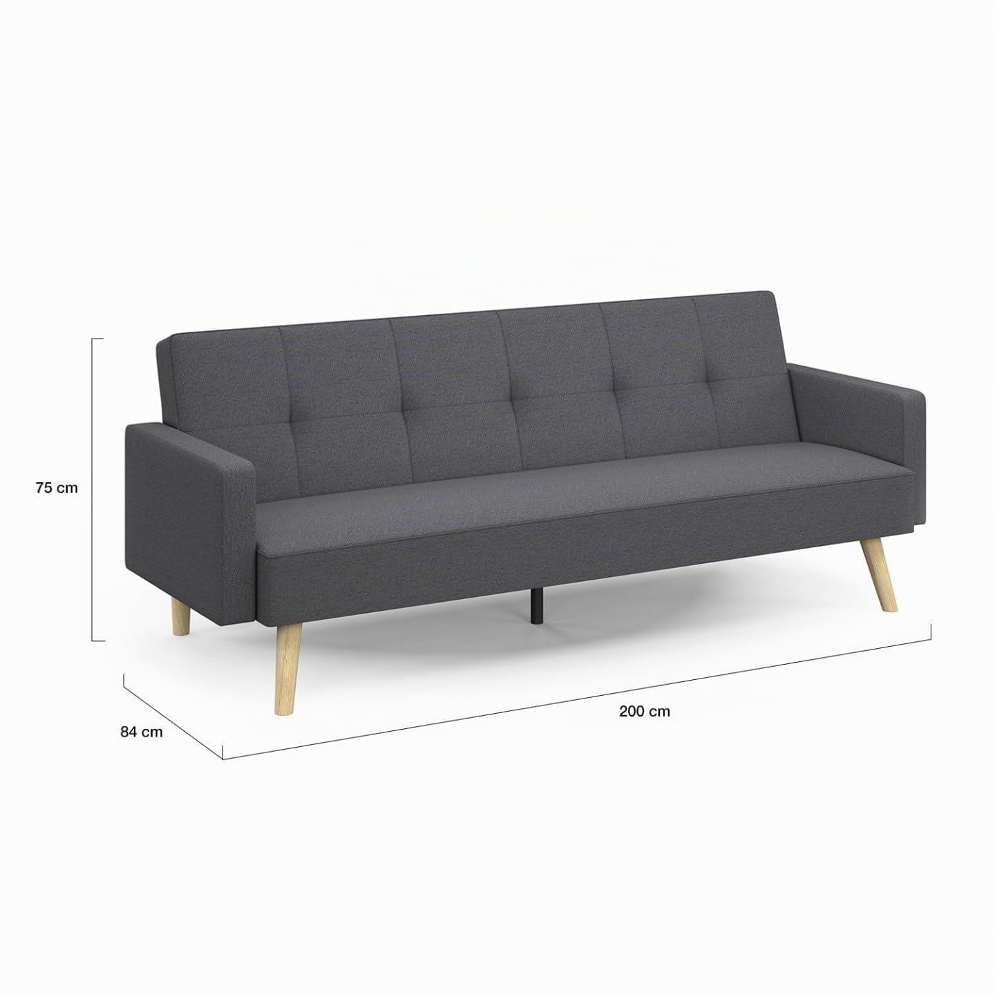 IDMarket - Canapé Droit scandinave 3 Places Convertible Lars Gris
