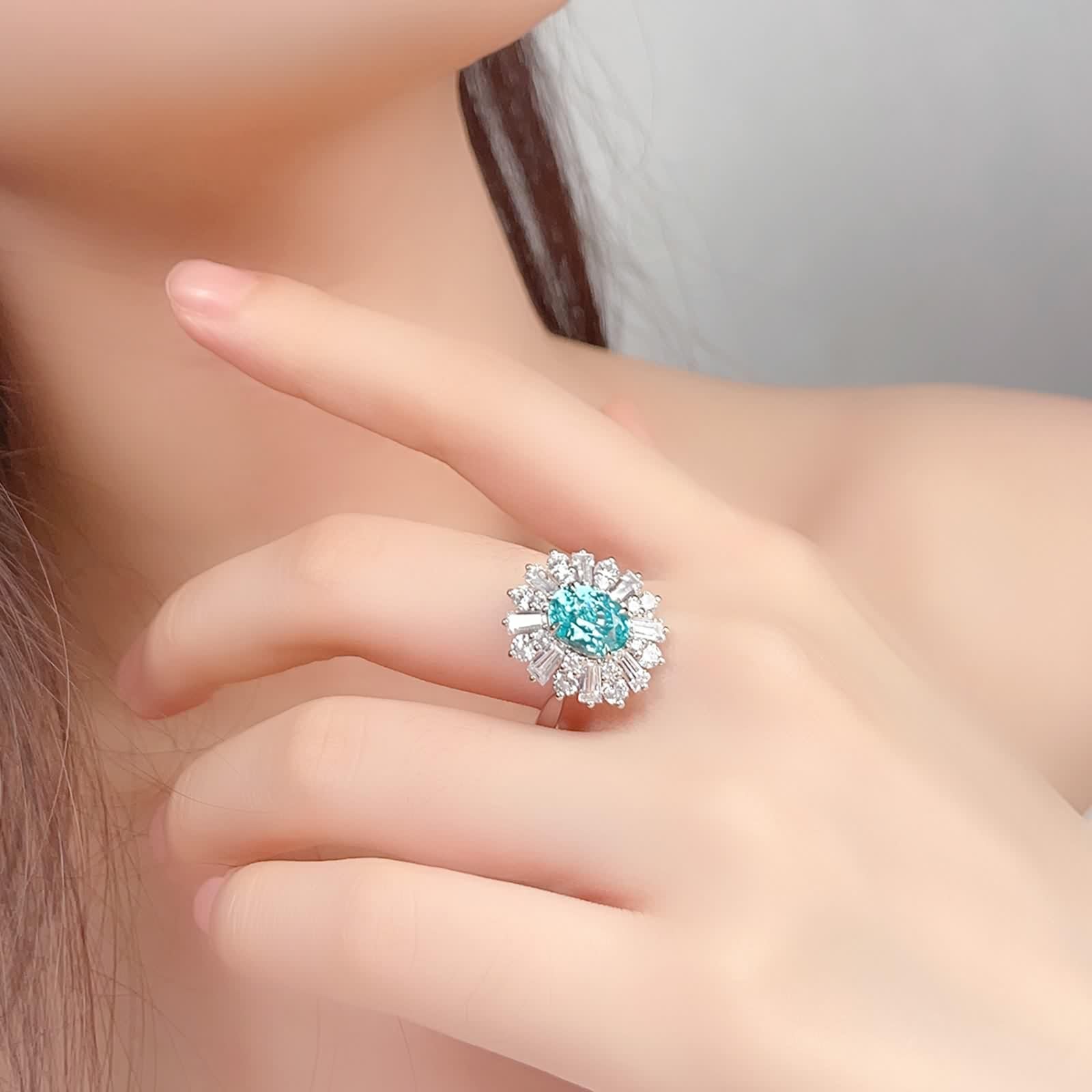 Anillos de compromiso para mujer, anillo de compromiso de laboratorio, turmalina, anillo de flores de oro blanco de 9 quilates, 14 quilates y 18 quilates con moissanita