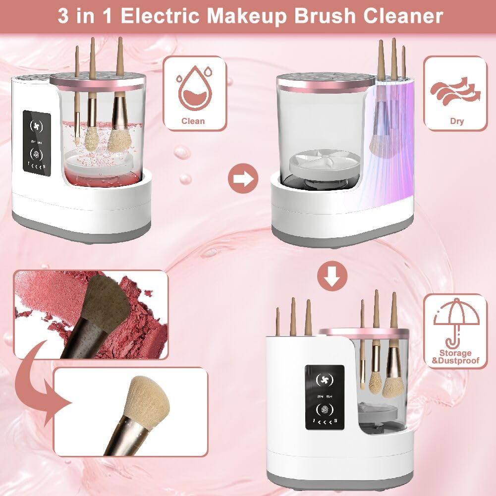 Nuova Macchina Lavapennelli per Trucco 2026, Abnaok 3 in 1 Pulitore e Asciugatore Elettrico per Pennelli da Trucco per Donne, Pulitore Automatico per Pennelli da Trucco, Adatto per Tutti i Tipi di