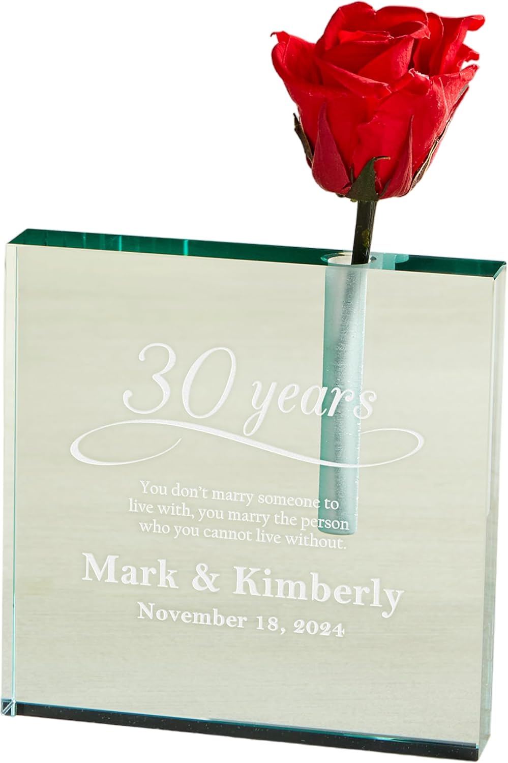 Magnificent Roses® Personalized Love Letter Bud Vase, Custom Engraved Crystal Bud Vase & Preserved Red Rose Gift Set - Engravable Heavyweight Glass, Perfect for Special Occasions