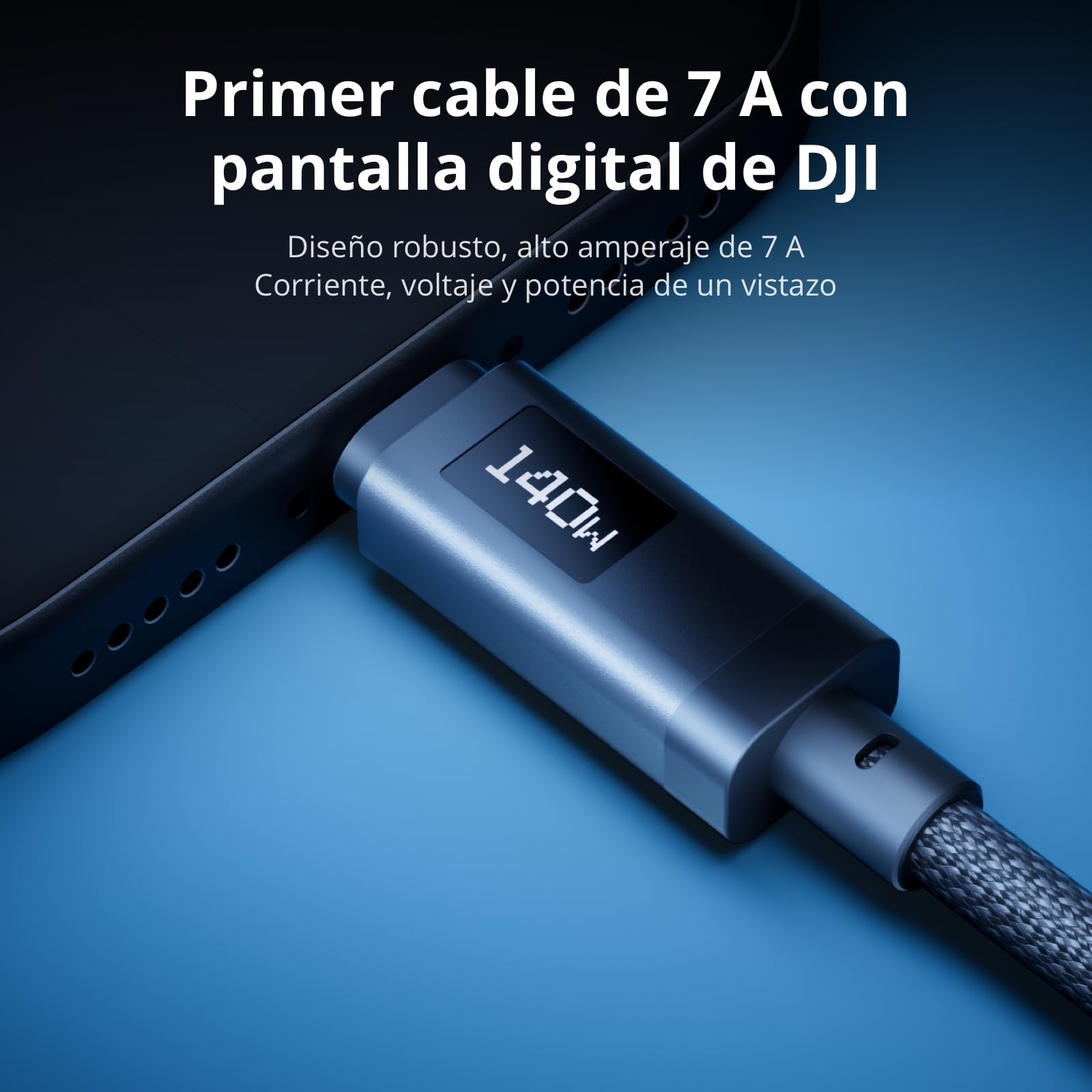 Pack de Carga GAN de 140 W DJI Power con Cable 7 A con Pantalla (1 m) | Salida de 140 W, 3 puertos, control inteligente de temperatura, carga rápida, PD 3.1, cargador para ordenador portátil