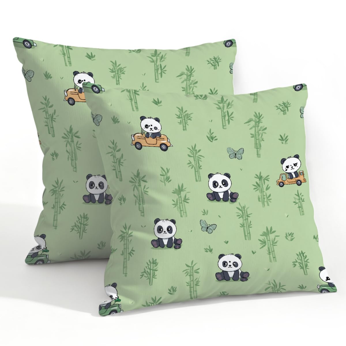 Outdoor Pillow Covers Waterproof Pillowcases 22x22in Set of 2 Chinese Panda Bamboo On Light Green Decorative Throw Cushion Case for Couch Sofa Garden Patio Furniture