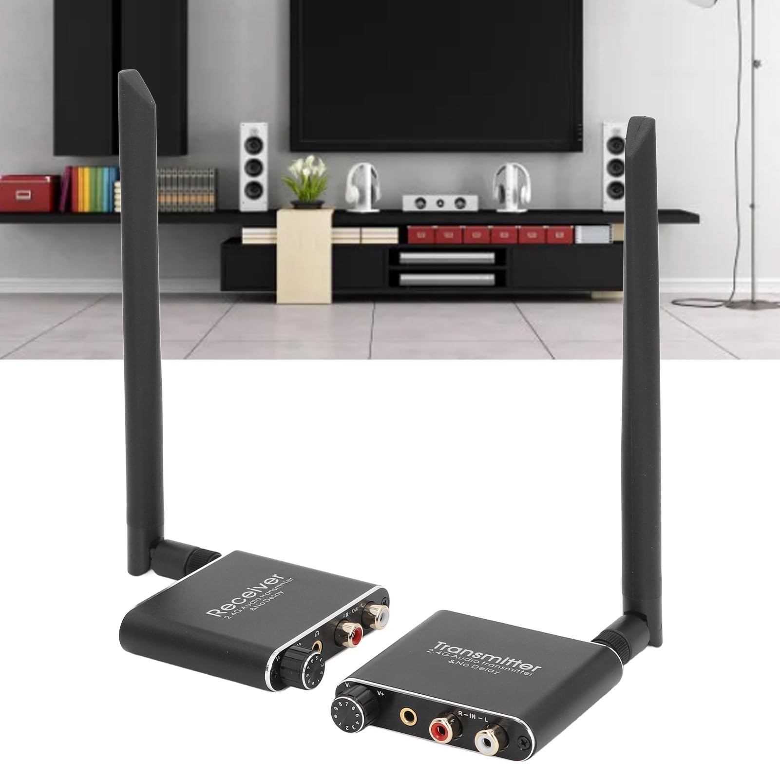 2.4Ghz Transmisor y Receptor de Audio Inalámbrico, 164ft Rango de Baja latencia Adaptador de Audio inalámbrico con Salida de Entrada RCA de 3,5 mm Kit Adaptador inalámbrico