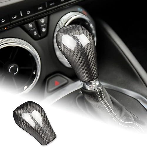 AIRSPEED Calcomanía de fibra de carbono para perilla de palanca de cambios para Chevrolet Camaro 2016 2017 2018 2019 2020 2021 2022 2023, negro