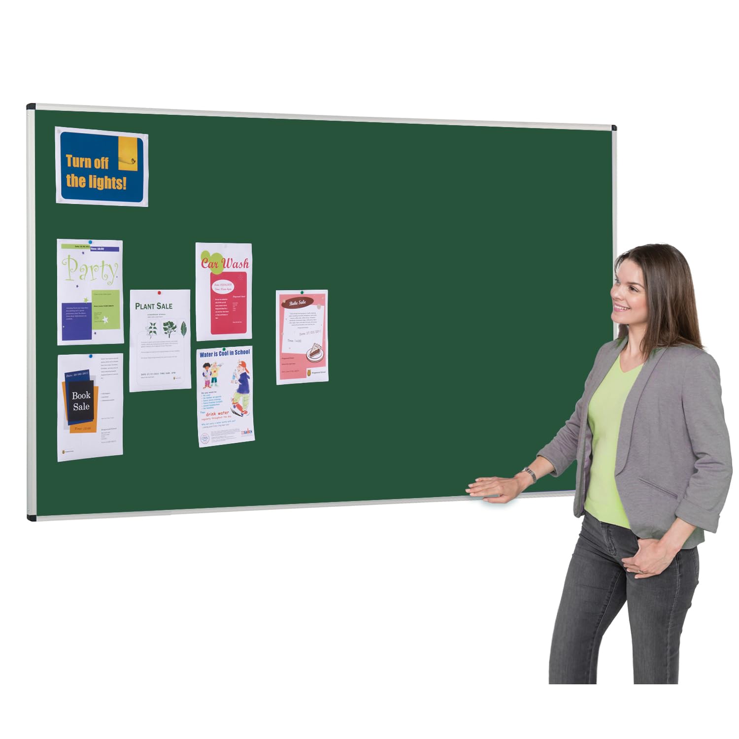 Aluminium Framed Green Felt Notice Board 180 x 120 cm |Smart Indoor Bulletin Pinboard | 4 Colours - Ideal for Office, School, Healthcare, Industry