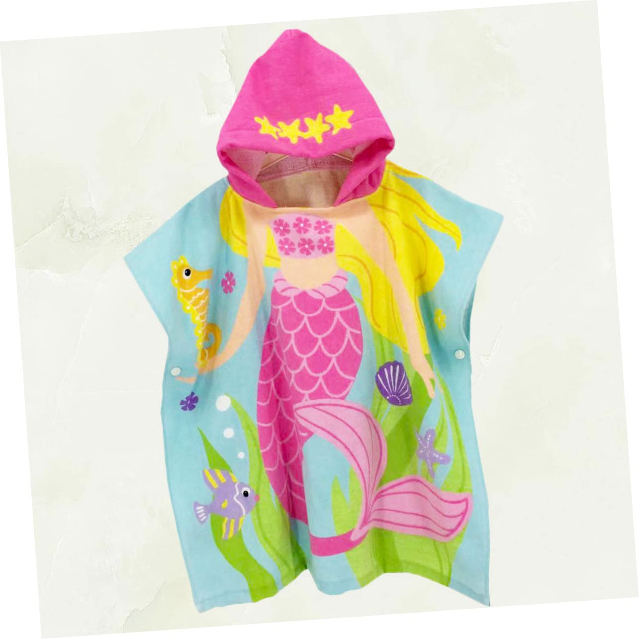 Toalla Playa Infantil con Capucha Diseño de Sirena Algodón Poncho Cambiador para Playa Baño