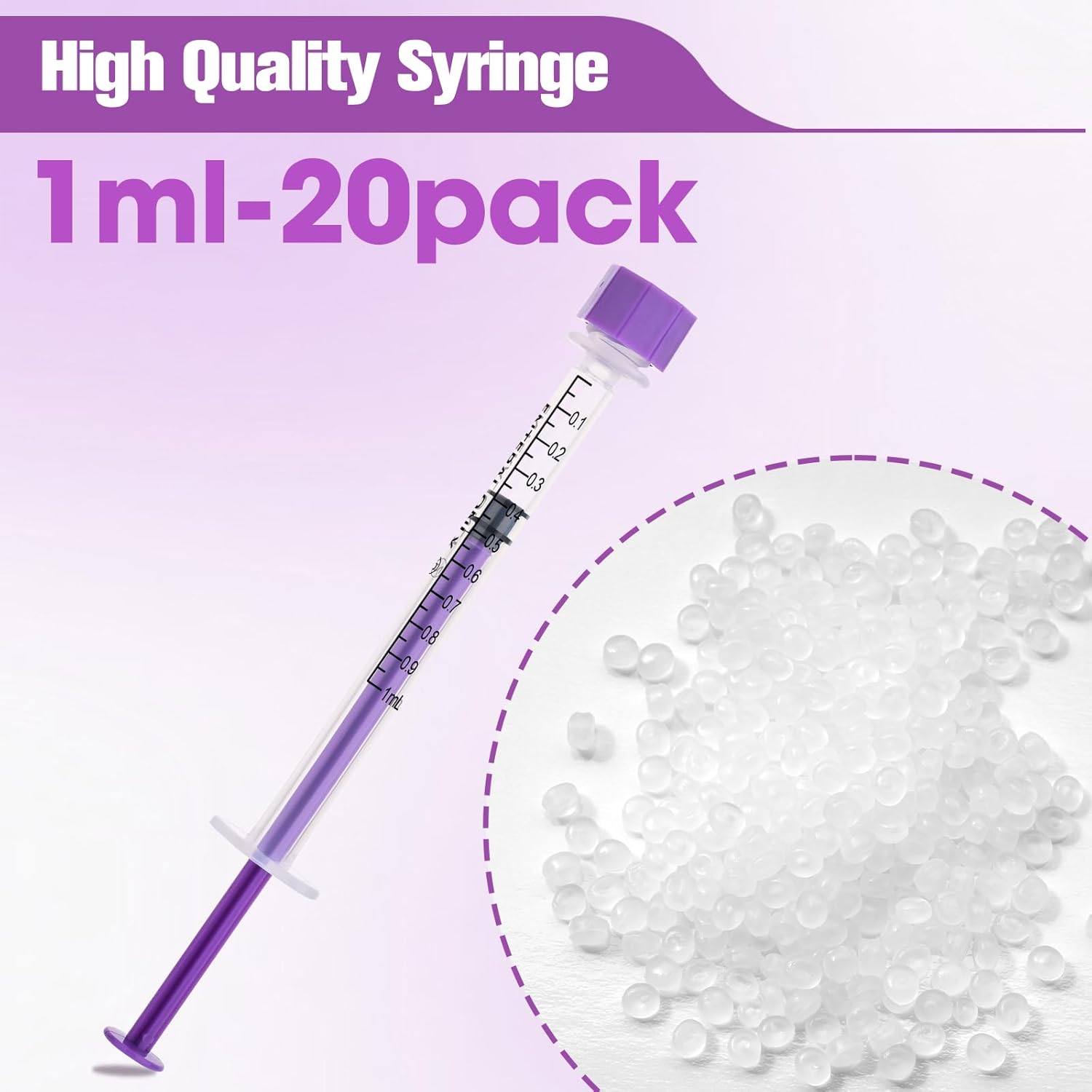 1ml Syringe with Cap, 1cc Plastic Syringes for Liquid, Feeding, Individually Wrapped 20 Pack