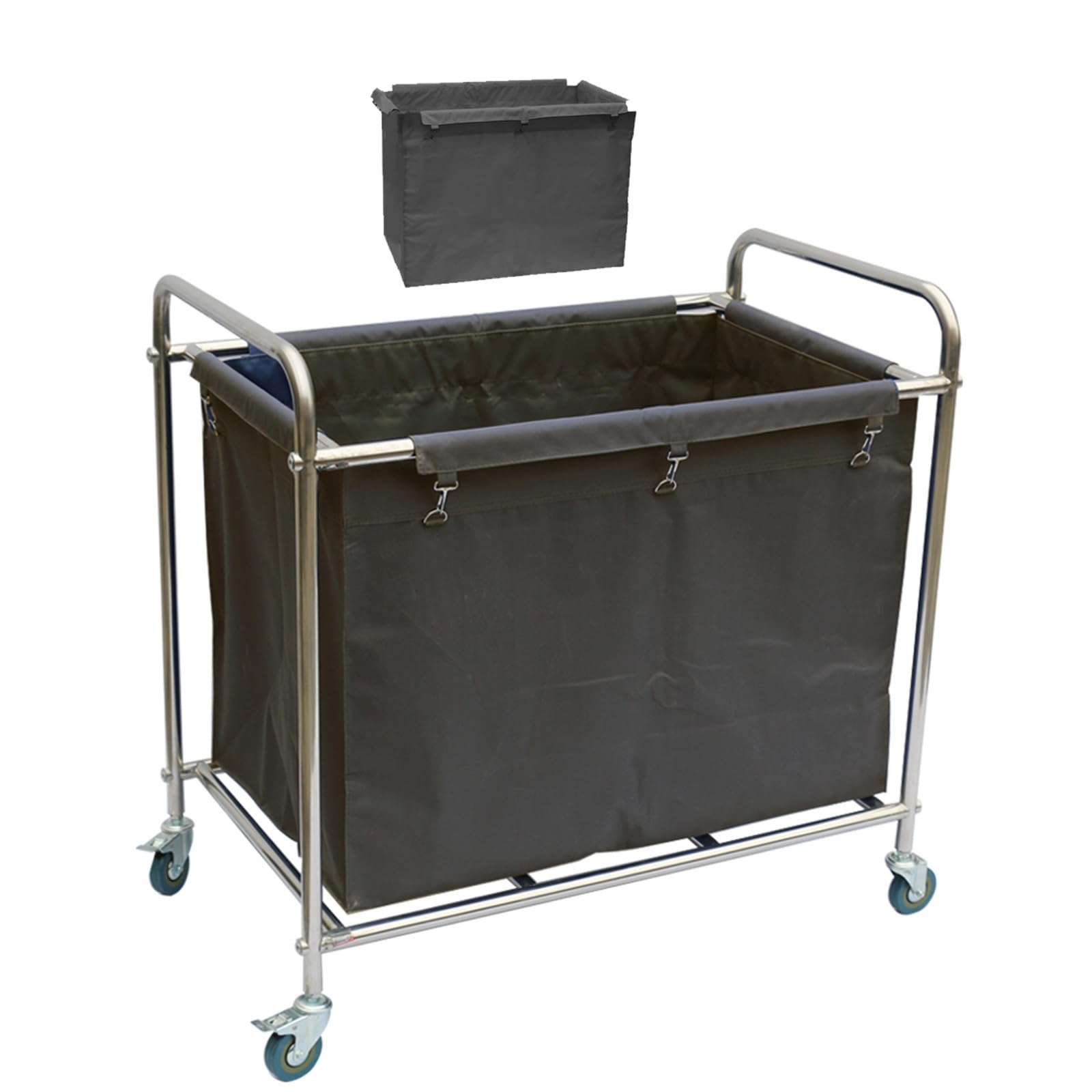 Chariot à linge pour la maison et l'hôtel avec grands sacs amovibles en tissu gris résistant