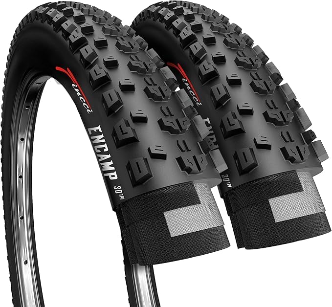 Fincci Pair 26 x 2.25 Mountain Bike Tyres - Foldable 26 Inch Bike Tyre - Black Mtb Accessories 57-559 Encamp for Road, MTB, Hybrid Bicycles - Cycle on Mud, Dirt,Offroad - Pack of 2