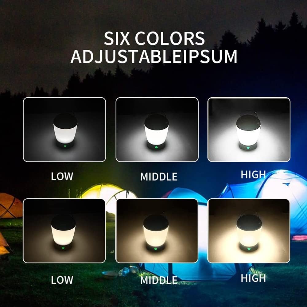 Linterna LED de camping – Luz portátil recargable por USB, lámpara impermeable con 6 modos para emergencia, pesca, senderismo, cortes de energía