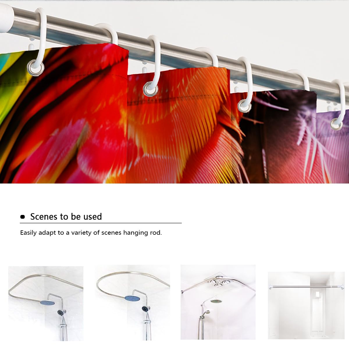 Rideau de douche salle de bain ailes plumes colorées déco W180xL180 cm