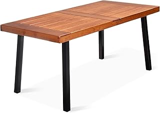 VINGLI 69 Inch Wood Dining Table with Iron Legs, 6-Person Indoor Outdoor Patio Garden Table, All-Weather Rustic Farmhouse Kitchen Table