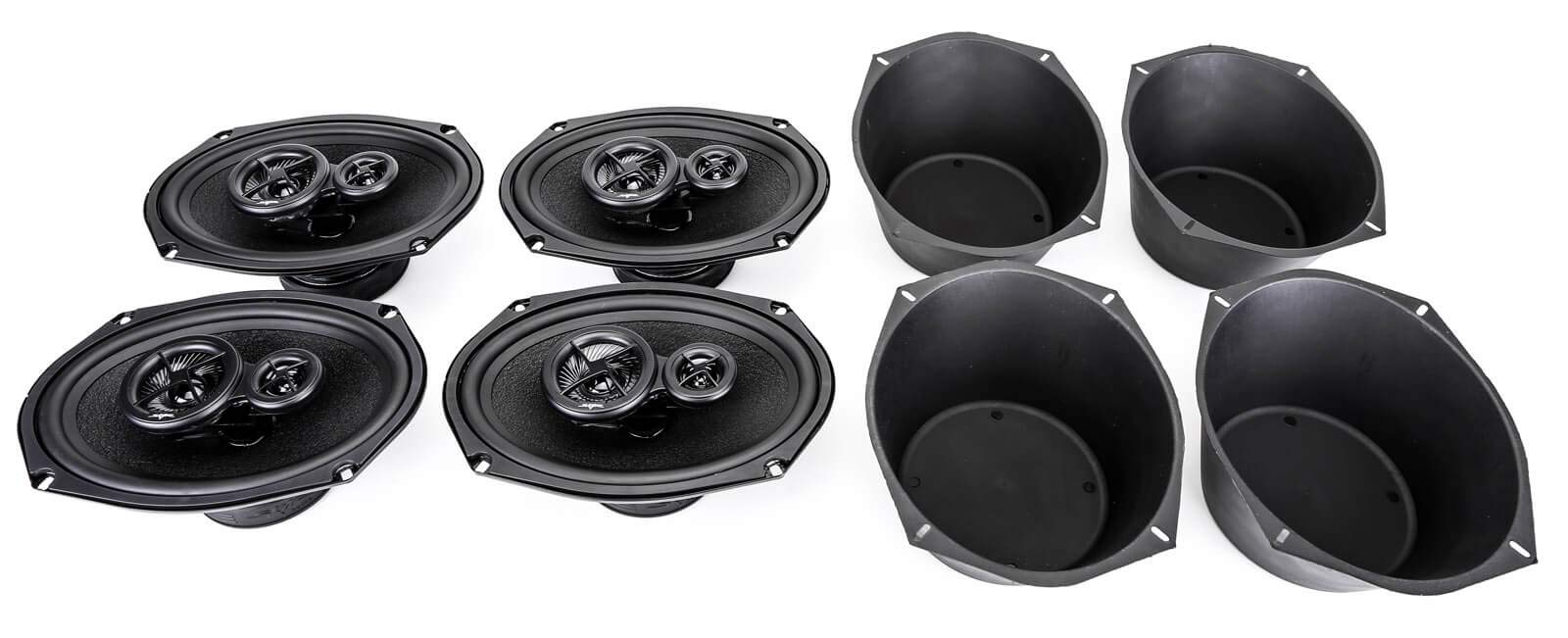 Skar Audio SK69 6" X 9" 350W 3 Way Coaxial Speakers (2 Pairs) with Two Pairs of 6" X 9" Universal Speaker Baffles