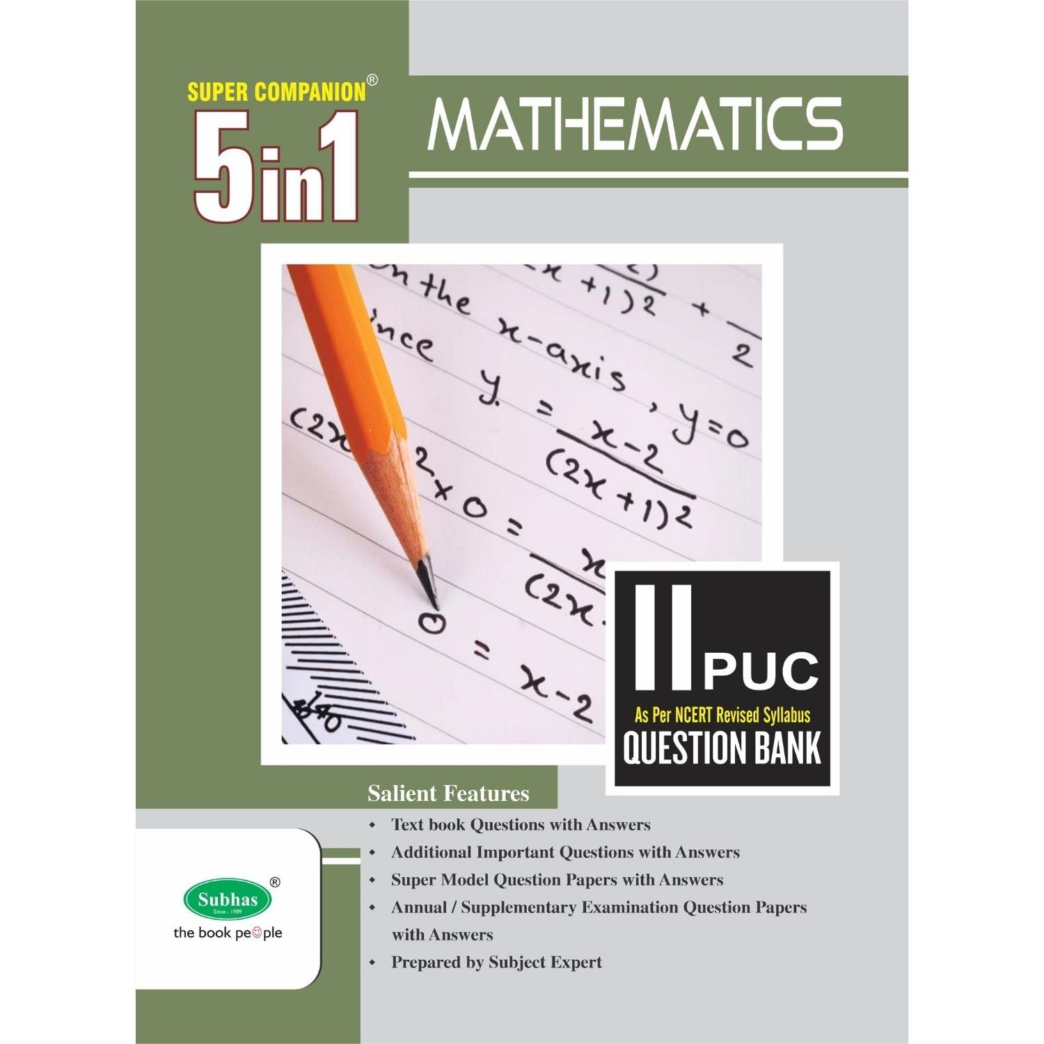 SUBHAS PUBLISHING HOUSE PVT. LTD. Super Companion 5 in 1 Series Class 12 / 2nd PUC Mathematics Study Guide Book, Chapterwise & Topicwise Solved Question Bank For Board Exam, As per NCERT New Syllabus