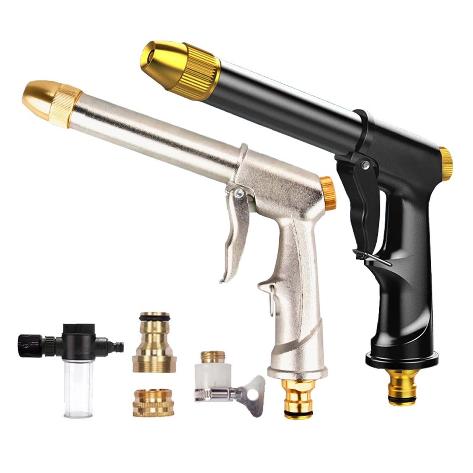 Gartenschlauch-Spritzpistole – Verstellbarer Sprühsprinkler mit Messingdüse, Hochleistungs-Metall-Wasserpistolen-Spritzpistole (Color : Silver Gun Kit) (Silver Gun)
