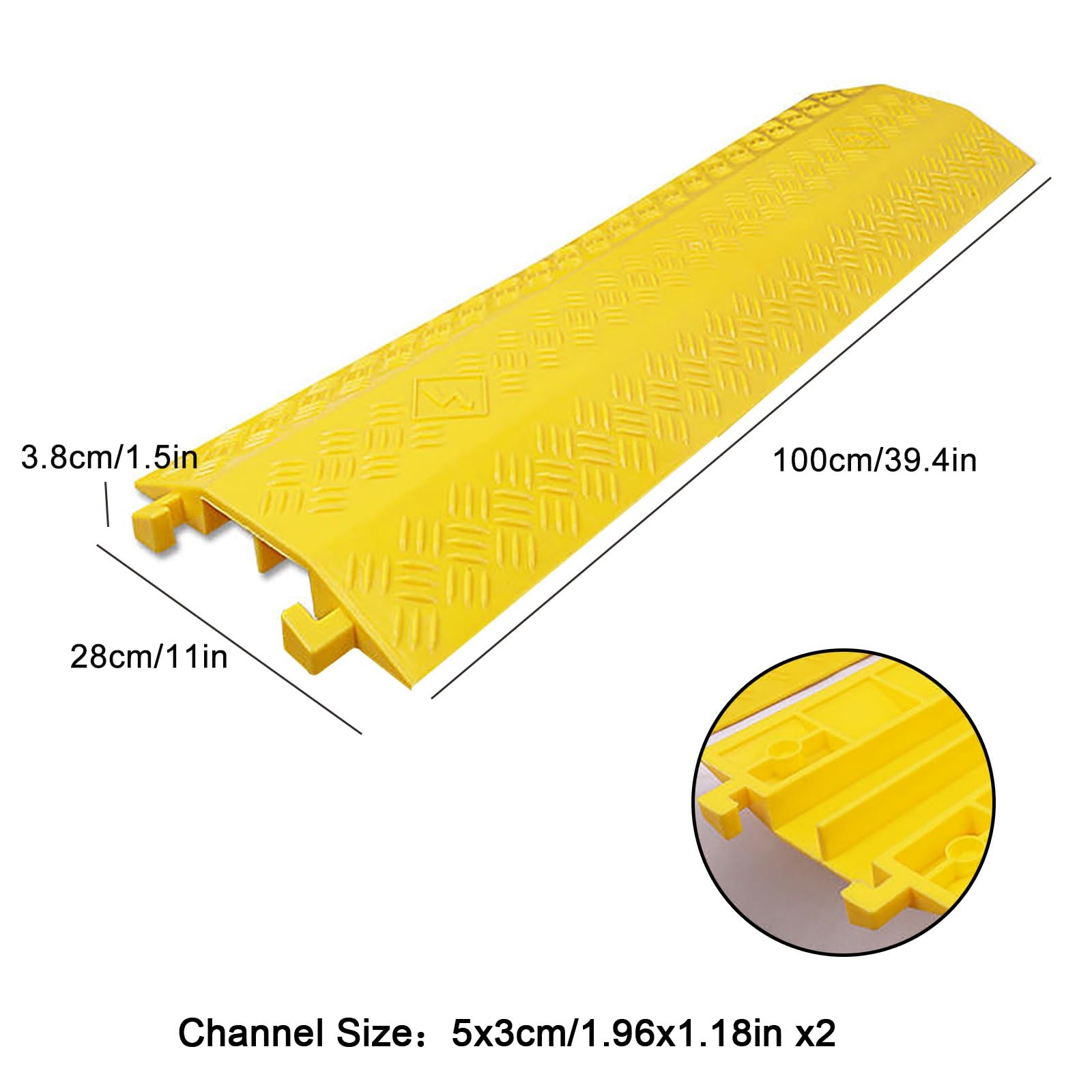 Pasacables de Suelo Rampas Protectoras de Cables de 2 Canales 100cm Largo, Capacidad de Carga de 800 Kg - Material de PVC para Uso en Interiores y Exteriores