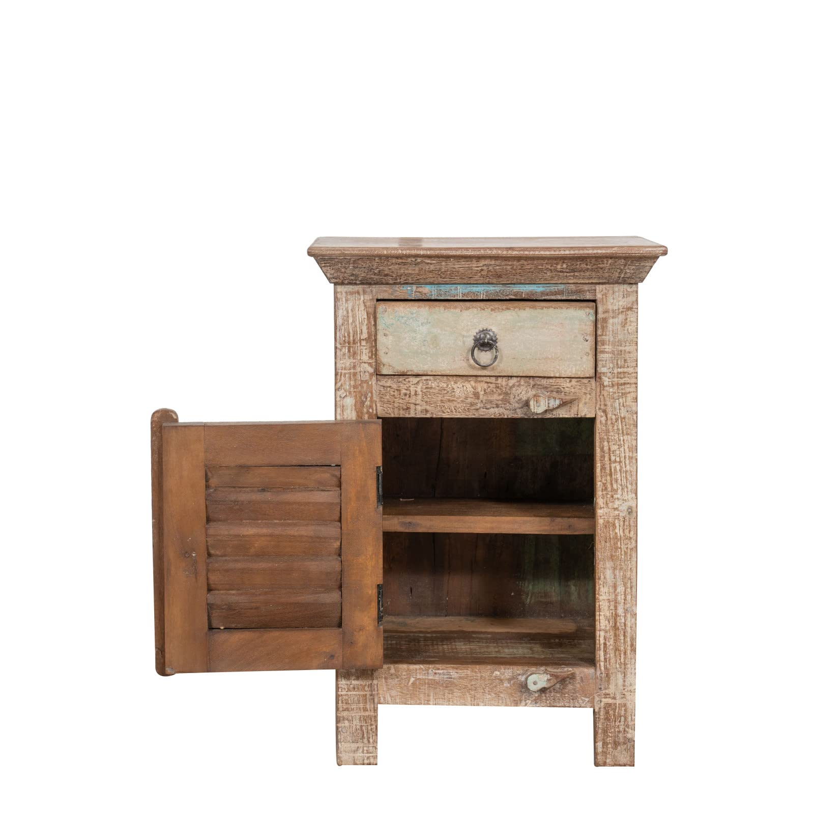 Biscottini Mesita de Noche de Madera reciclada 65 x 33 x 43 cm | Mesita de Noche Dormitorio rústico | Mesitas de Noche Vintage con Acabado Antiguo