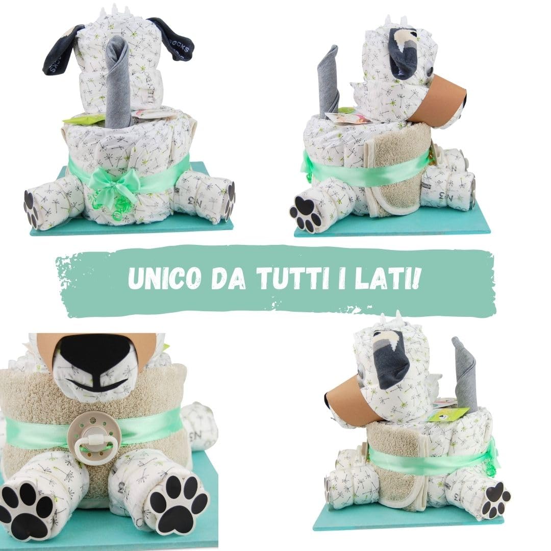 myBambini ® Torta di pannolini cane con muso amante degli animali - bambini e bambine - neutro unisex - regalo per la nascita - baby shower - bambino - prodotti per bambini - acquista torta