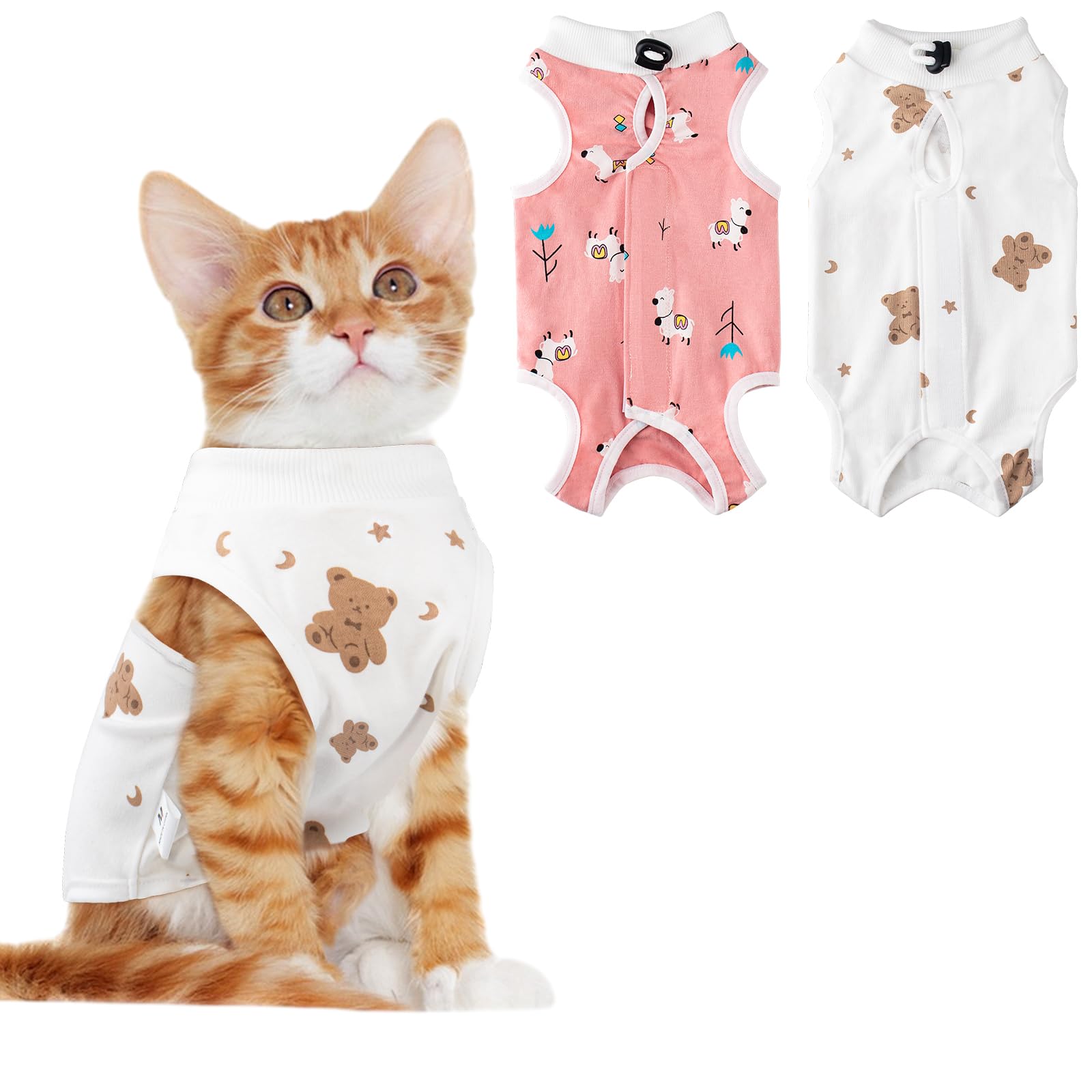2 PCS Cat Recovery Suit Female Cat Onesie for Cats After Surgery Spay Abdominal Wounds, Kitten Surgery Recovery Suit Female Breathable E-Collar