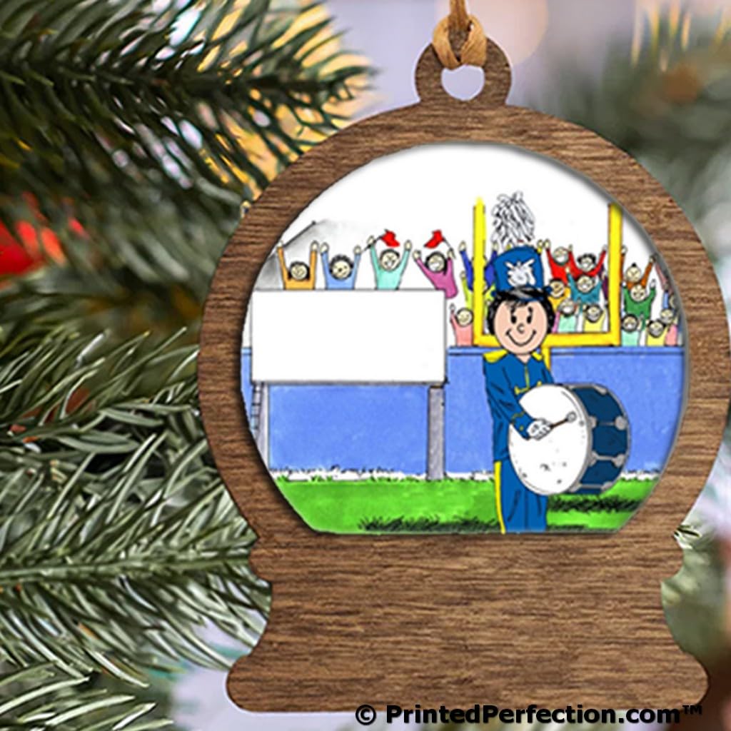 PrintedPerfection.com Personalized Band, Bass Drum - Female Wooden Snow Globe Shaped Christmas Ornament