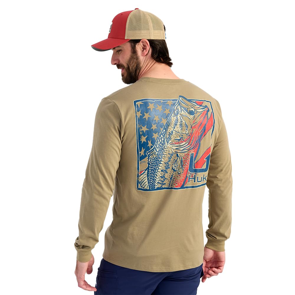 HUK Mens Kc Scott Pocket Tee, Comfortable Performance Fishing Long Sleeve T-Shirt with Chest Pocket