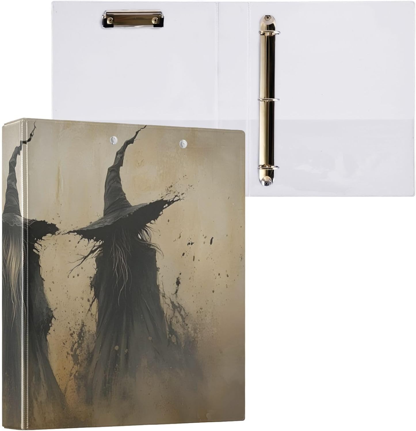3 Ring Binder Retro Witch Gothic 1.5 Inch Round Ring Binder with Clipboard Round Ring Binder with 3 Interior Pockets for Office 200 Sheet Capacity 1 Pack